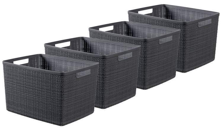 Curver Jute Large Grey Plastic Storage Basket 