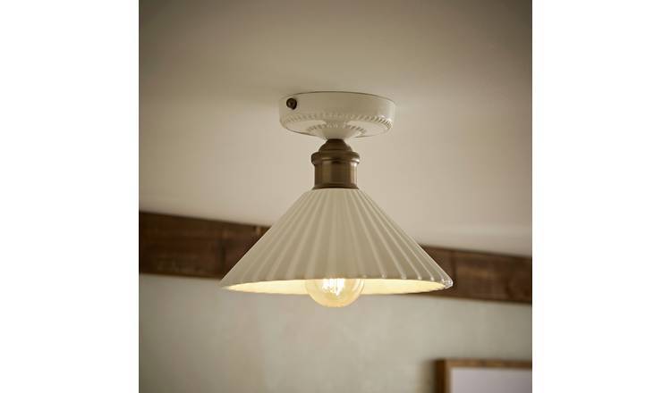 ValueLights Burford Ceramic Ribbed Flush Ceiling Light - White