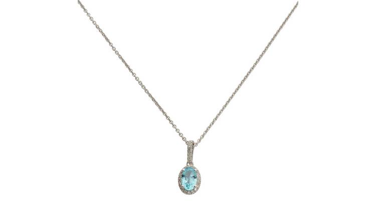 Revere Sterling Silver Blue and White Topaz Halo Pendant