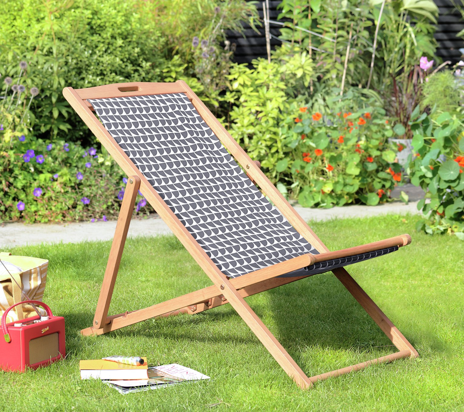 Habitat Folding Wooden Garden Deck Chair - Charcoal