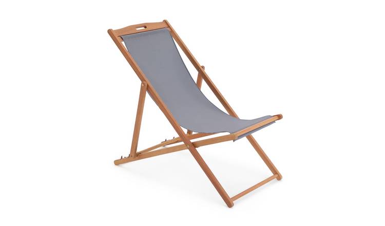 Habitat Folding Wooden Garden Deck Chair - Charcoal