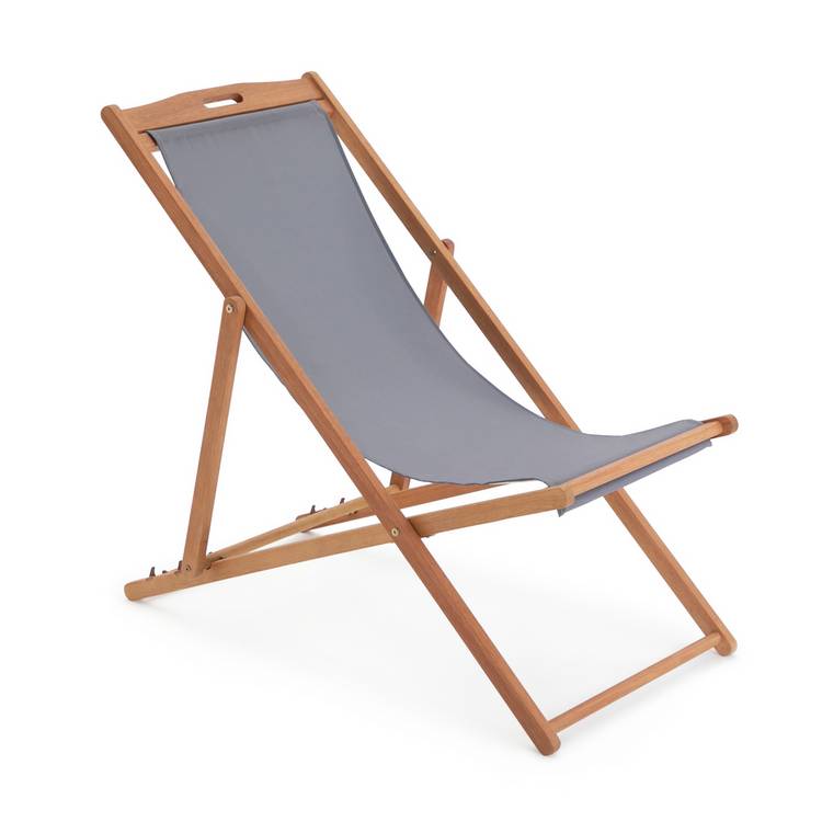 Habitat Folding Wooden Garden Deck Chair - Charcoal 0