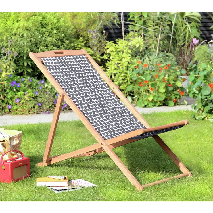 Habitat Folding Wooden Garden Deck Chair - Charcoal 0