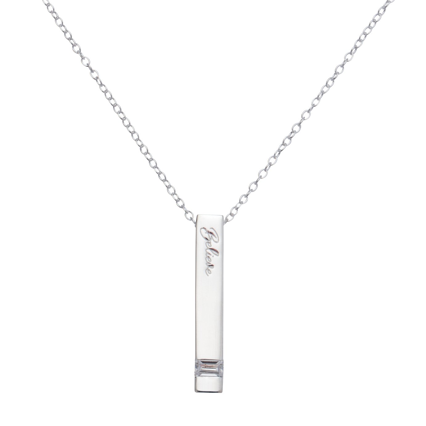 Moon & Back Sterling Silver Believe Bar Pendant Necklace