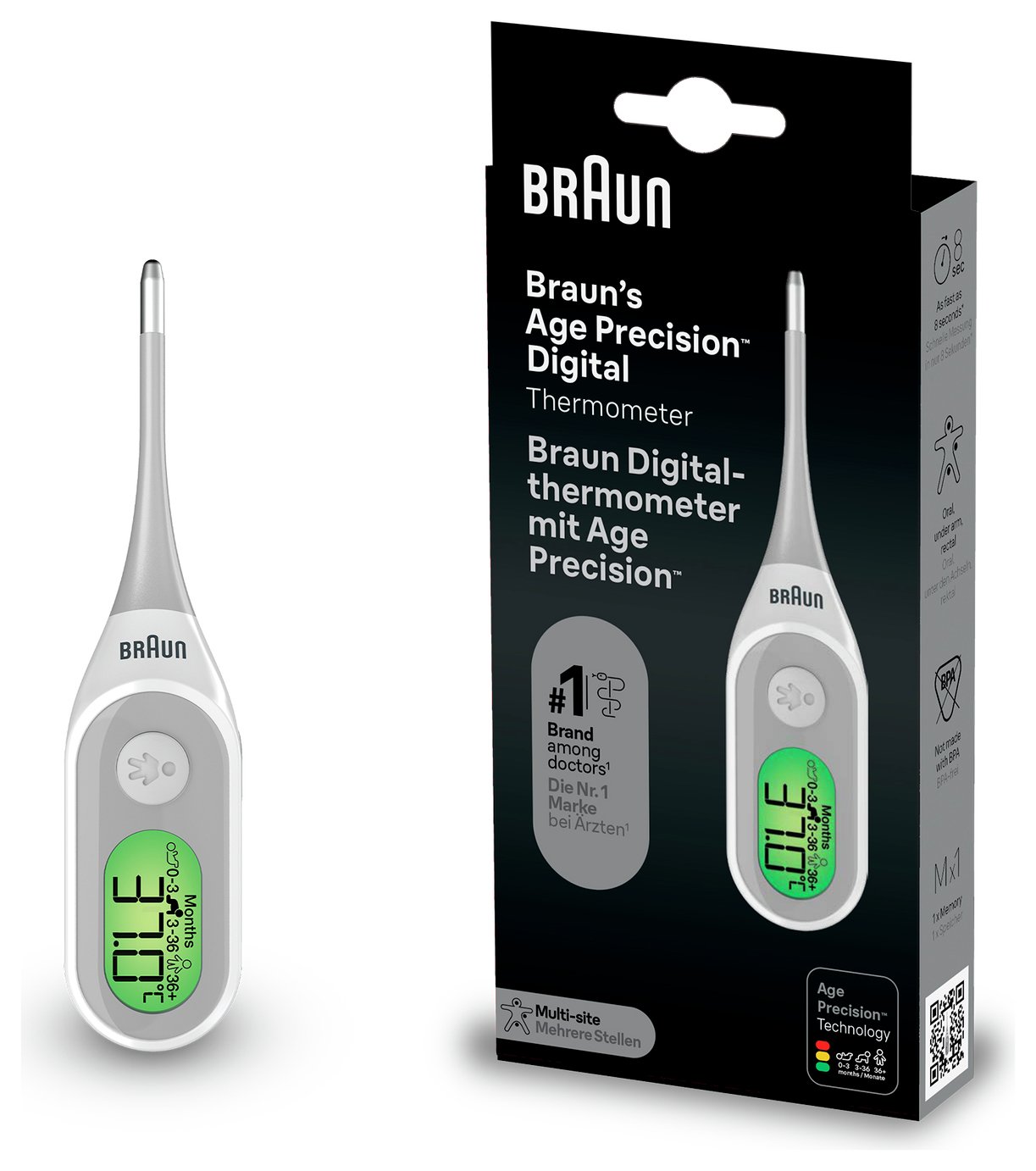 Braun PRT2000 Digital Stick Thermometer with Age Precision