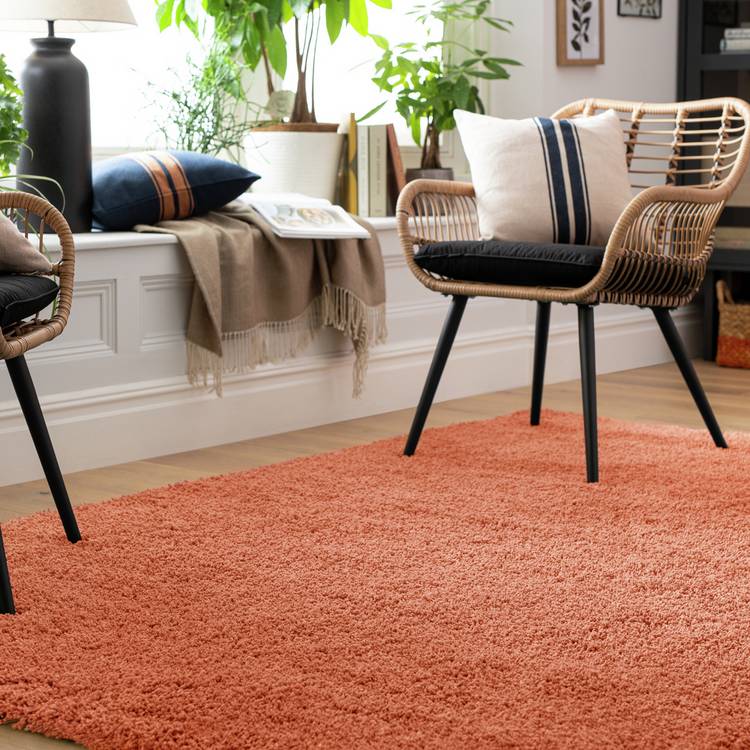 Habitat Noodle Plain Terracotta Shaggy Rug - 170x120cm 0