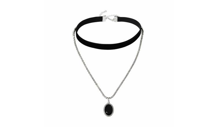 Freedom Silver Tone Crystal Pendant Choker Layered Necklace