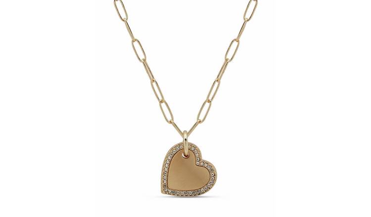 DKNY Gold Tone Pave Heart Pendant Necklace