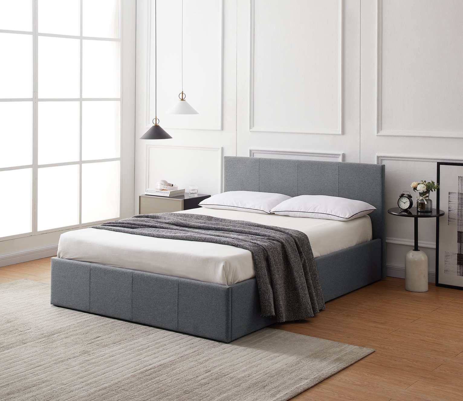 Argos Home Heathdon Double Ottoman Fabric Bed Frame - Grey