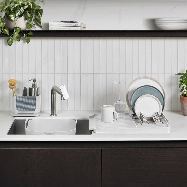 ReBorn 3 Piece Sink Tidy Washing Up Bowl and Large Draining Rack - Stone 0