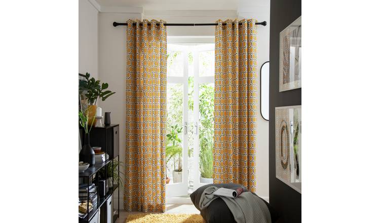 Habitat Sunshine Geo Print Eyelet Curtains - Yellow