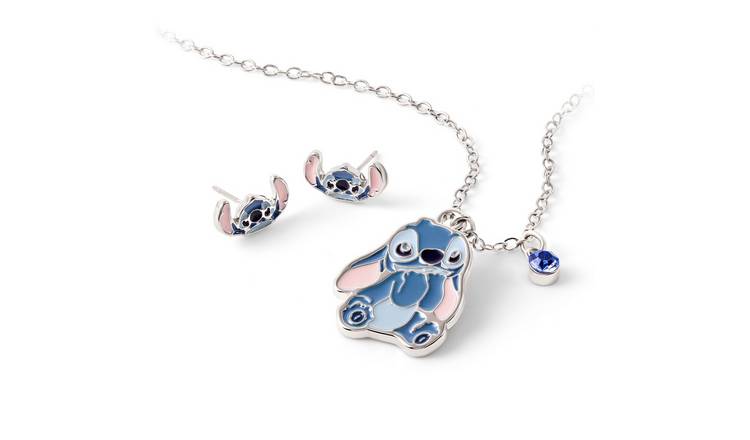 Disney Stitch Enamel Pendant Necklace and Stud Earrings Jewellery Set