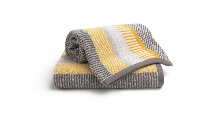 Habitat Horizontal Stripe 2 Pack Hand Towel - Mustard