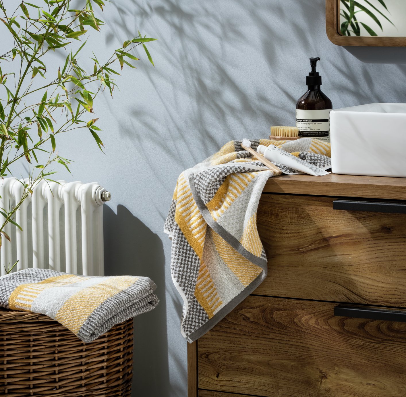 Habitat Horizontal Stripe 2 Pack Hand Towel - Mustard