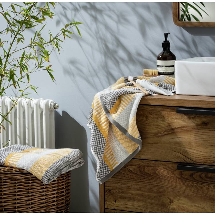 Habitat Horizontal Stripe 2 Pack Hand Towel - Mustard 0