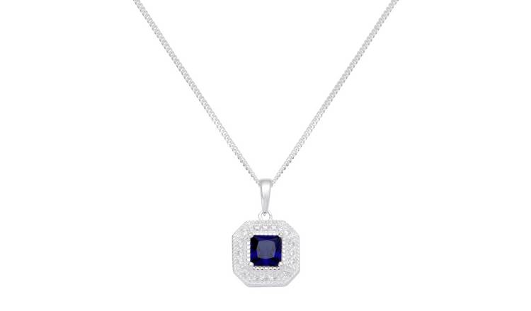 Buy Revere Sterling Silver Cubic Zirconia Halo Pendant Necklace ...