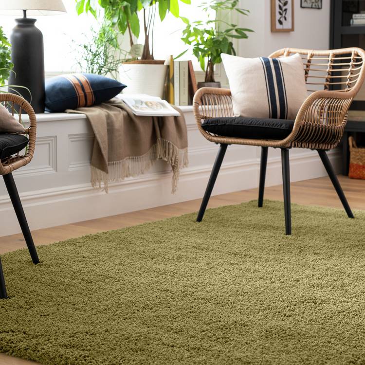 Habitat Noodle Plain Olive Shaggy Rug - 230x160cm 0
