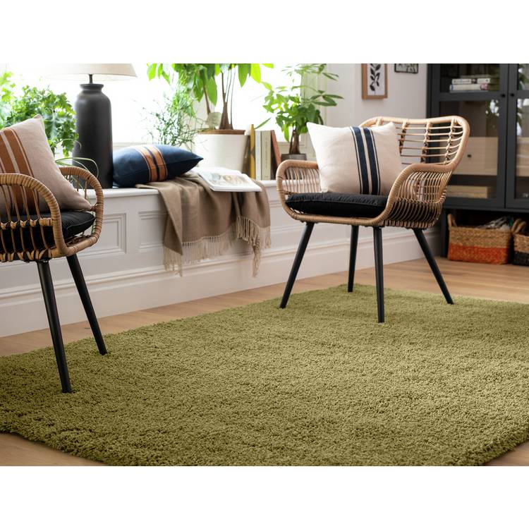 Habitat Noodle Plain Olive Shaggy Rug - 230x160cm 0