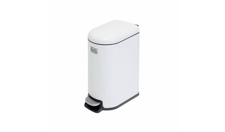 Black + Decker Curved Slimline Pedal 10L Recycle Bin - White