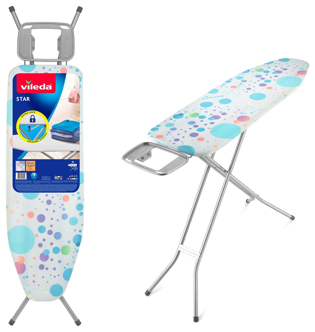 Vileda Star 120 x 38cm Child Safe Ironing Board - Blue