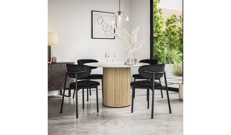 Furniture Online Arlo Myla Marble Top w Oak Legs Dining Table & 6 Black Chairs