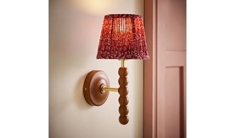 ValueLights Bobbles Wood Pleated Wall Light - Burgundy