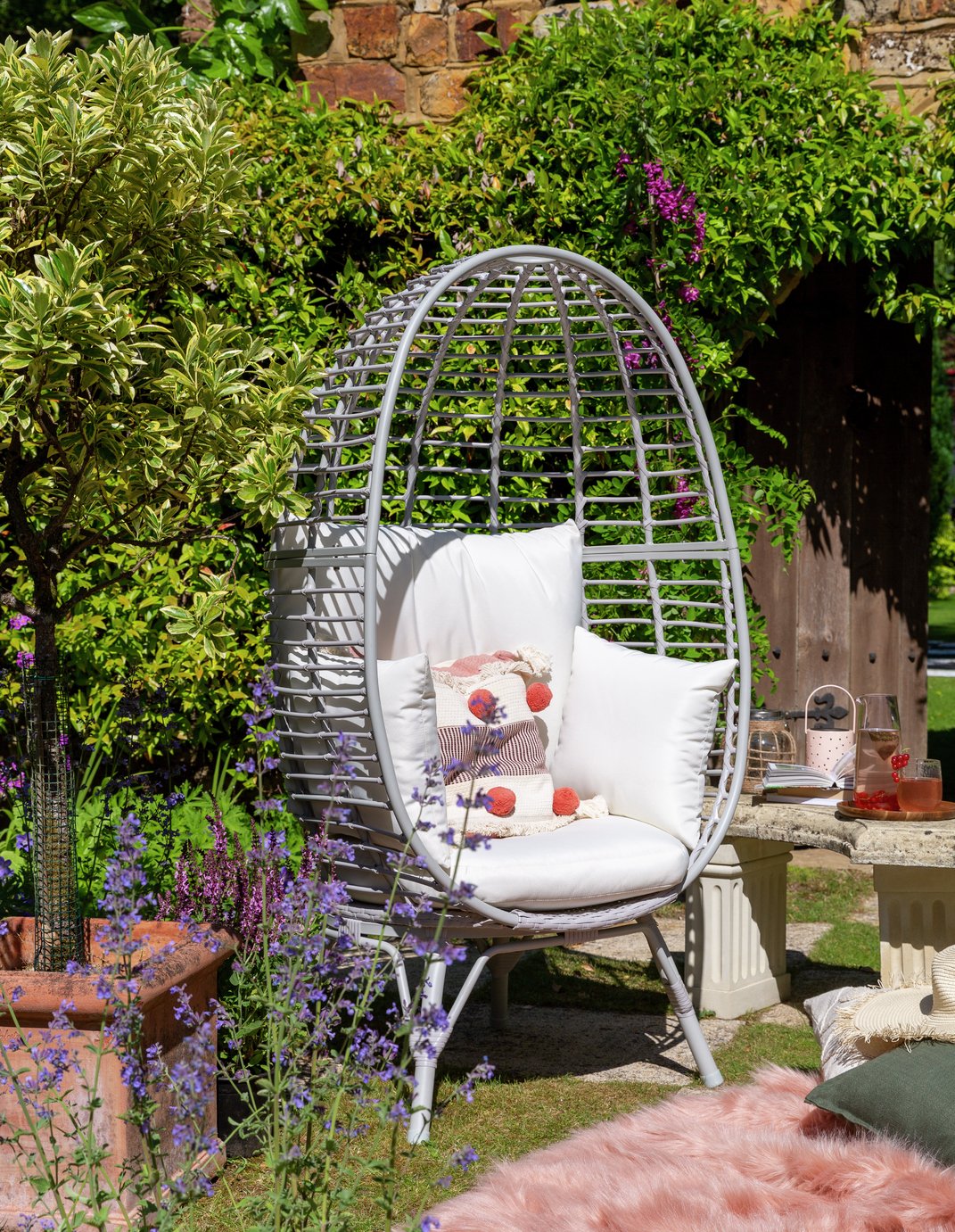 Habitat Kora Rattan Effect Garden Egg Chair - Grey