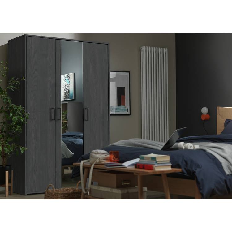 Argos Home Oslo 3 Door Mirror Wardrobe - Black Oak Effect 0