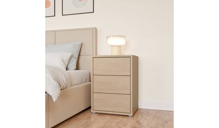 Furniture To Go Alice Springs 3 Drawer Bedside Table - Light Wood