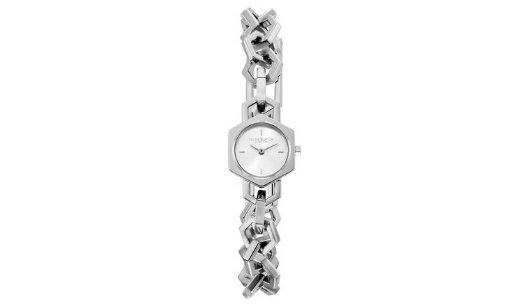 Olivia Burton Hex Link Mini Silver Dial Stainless Steel Bracelet Watch