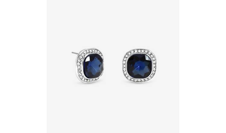 Jon Richard Rhodium Plated Sapphire Stud Earrings