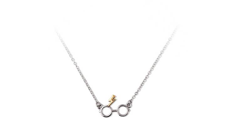 Harry Potter Gold Tone Lightning Bolt Silver Tone Glasses Pendant Necklace
