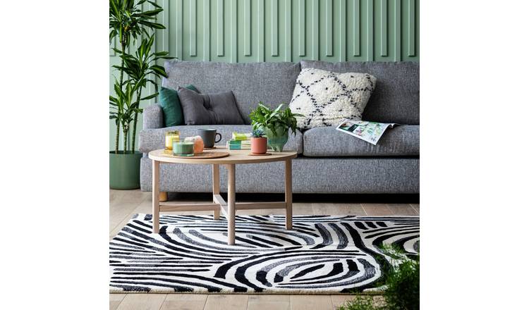 Habitat Skandi Brush Marks Black & White Cut Pile Rug