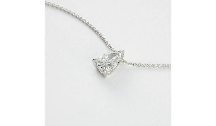 Revere 9ct White Gold Lab Grown Diamond Pear Cut Centre Stone Pendant Necklace
