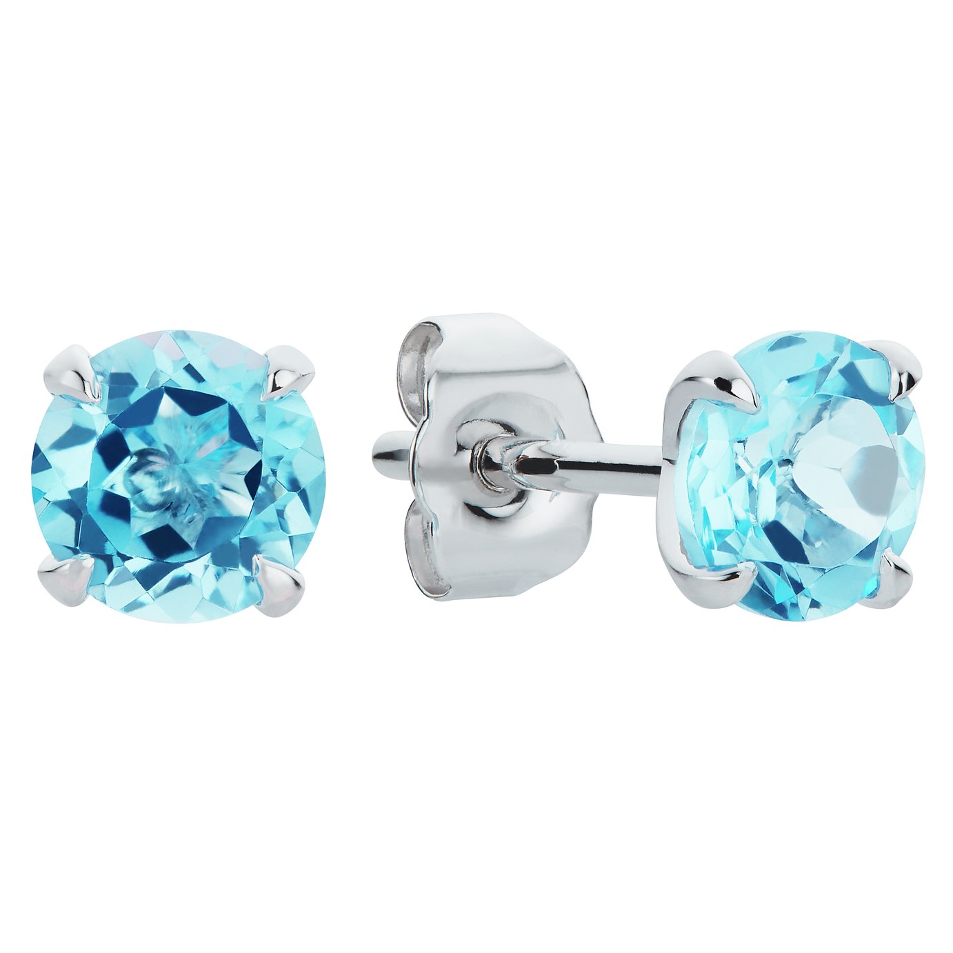 Revere 9ct White Gold Round Blue Topaz Stud Earrings