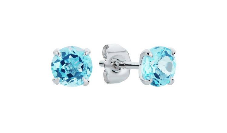 Buy Revere 9ct White Gold Round Blue Topaz Stud Earrings | Womens ...