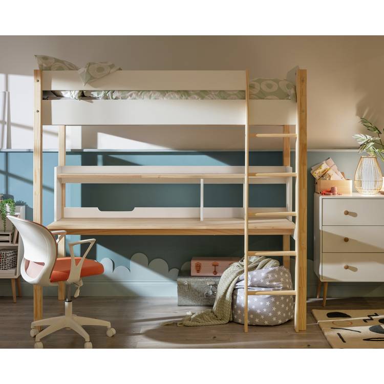 Habitat Nico High Sleeper Bed Frame & Desk-White & Pine 0