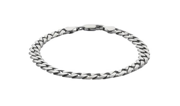 Buy Revere Men's Sterling Silver Oxidised Curb Bracelet | Mens ...