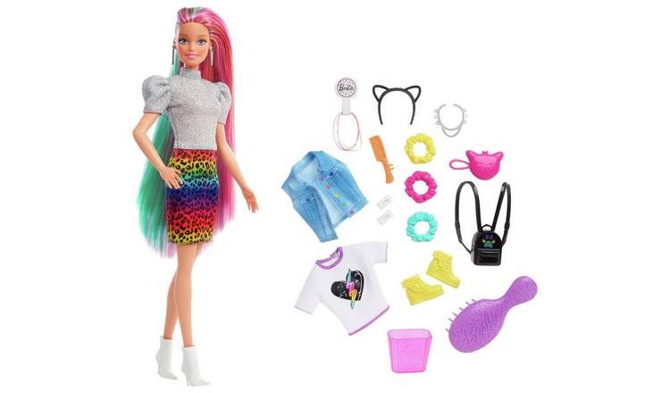 Barbie Leopard Rainbow Hair Colour-Changing Doll - 32cm