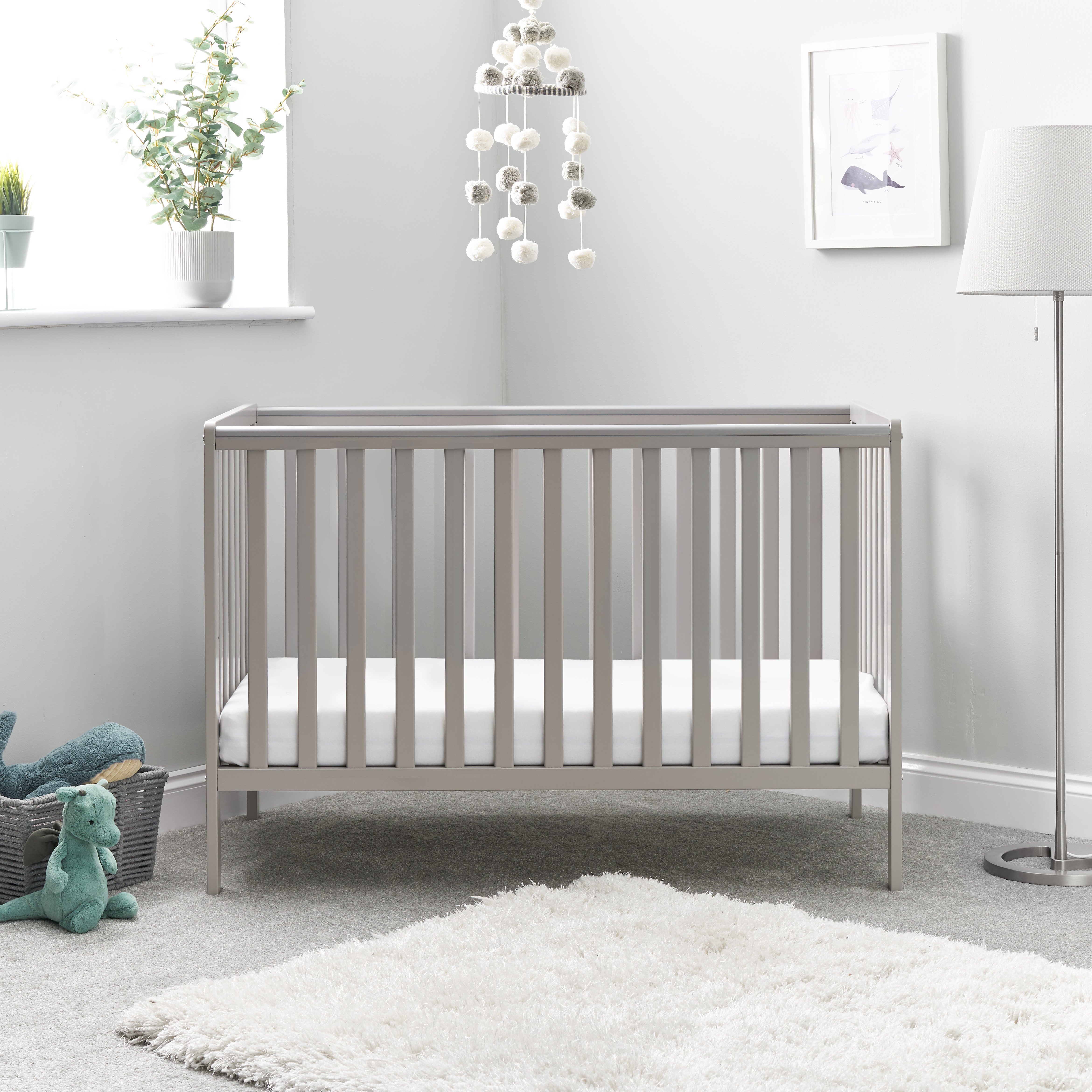 Obaby Bantam Space Saver Cot and Fibre Mattress - Warm Grey