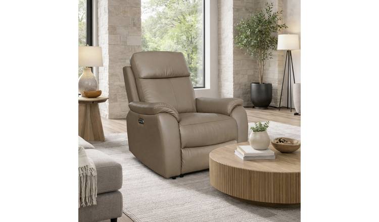 Aspire Kingsmere Leather Power Recliner Chair - Mushroom