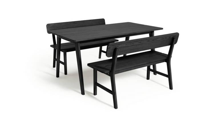Habitat Nel Wood Veneer Dining Table & 2 Black Benches