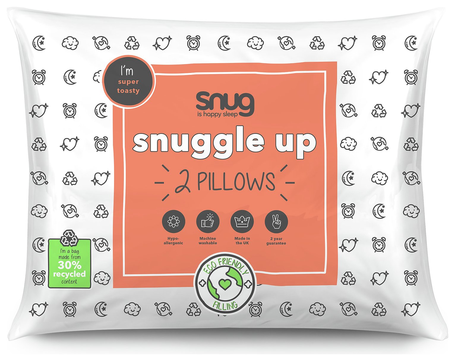 Snug Snuggle Up Medium Support Pillow -2 Pack