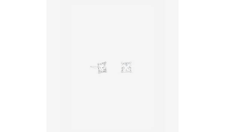Simply Silver 925 Sterling Silver Princess Cut Stud Earrings