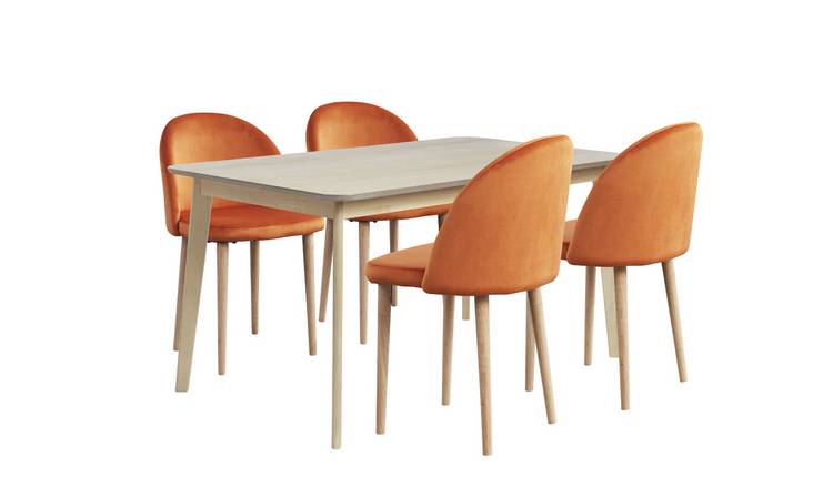 Habitat Skandi Solid Wood Dining Table & 4 Orange Chairs