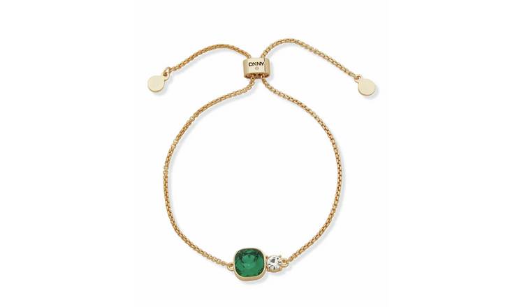 DKNY Gold Tone Emerald Cushion Stone Slider Bracelet