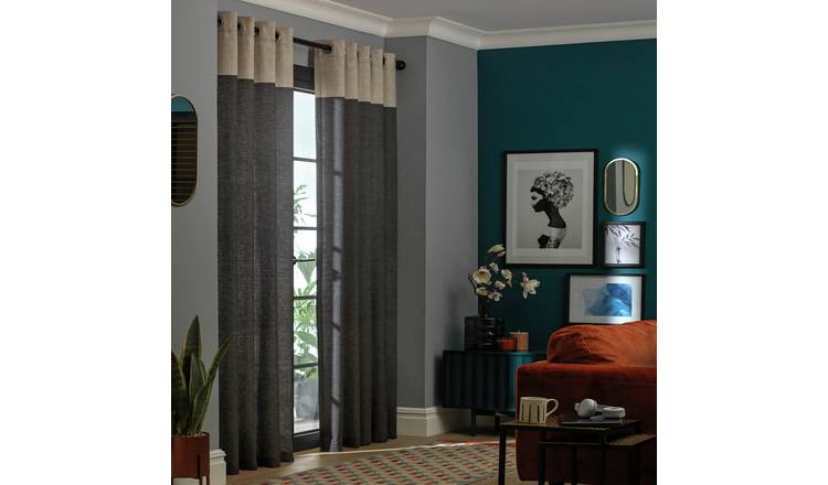 Habitat Plain Header Eyelet Curtains - Charcoal