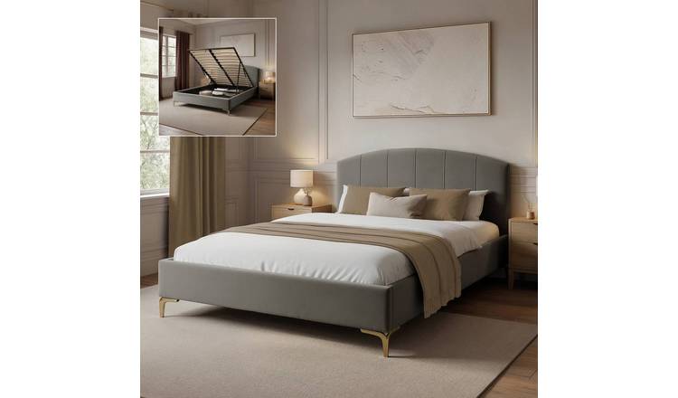 XR Living Avery Double Velvet End Lift Ottoman Bed Frame - Grey