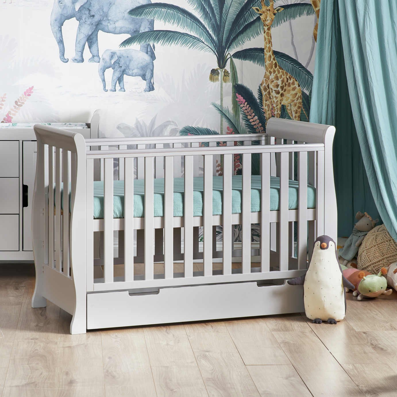 Obaby Stamford Mini Sleigh Cot Bed - Warm Grey 