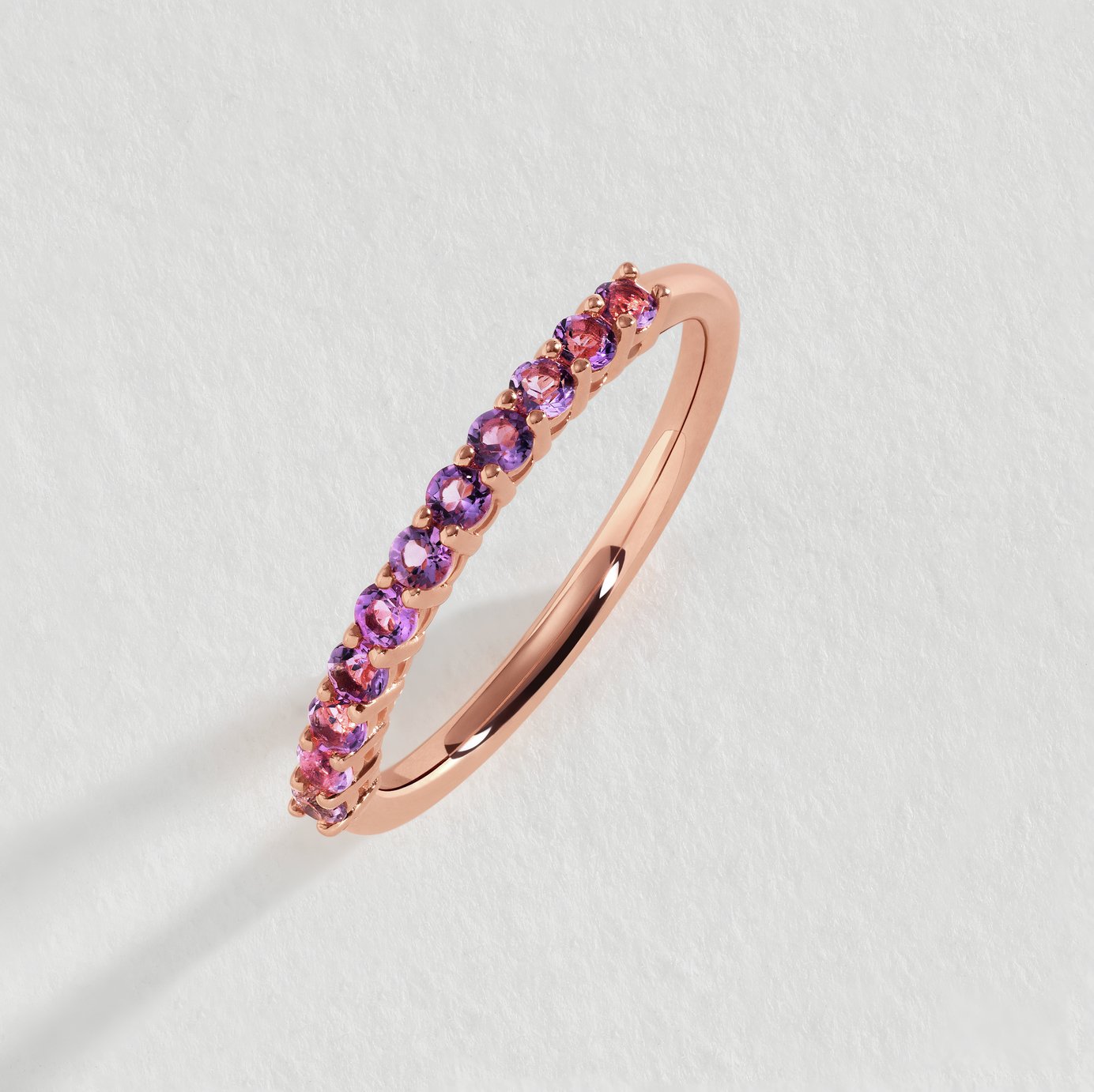 Revere Rose Gold Plated Silver Amethyst Band Ring - O